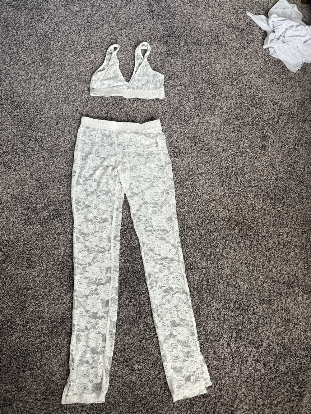 White Lace Bralette and Lace Leggings Set
